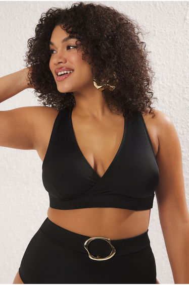 Black Double Breasted Plus Size Bikini Top