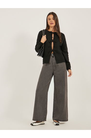 Solid Bow-Knot Front Cardigan