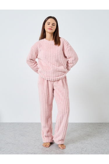 Chunky Rib Fleece Drop Shoulder Top and Pyjama Set