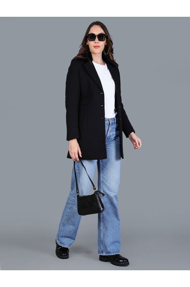 Women Black Button-Down Coat