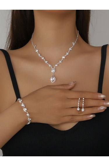 Embellished Rhinestone Necklace, Earrings and Bracelet Set