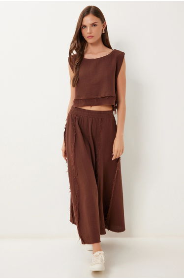 ISTANBUL Cotton Sleeveless Blouse and Wide-Leg Skirt Set