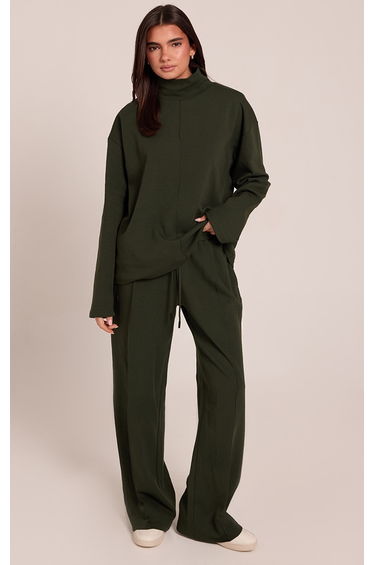 Dark Green Interlock Seam Funnel Neck Sweatshirt