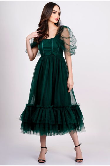 Jayne Emerald Green Tulle Midaxi Dress
