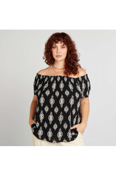 Fancy blouse with bardot neckline BLACK