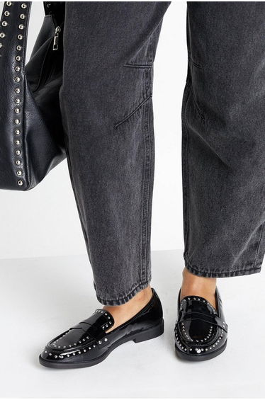 Patent Studded Loafer - black