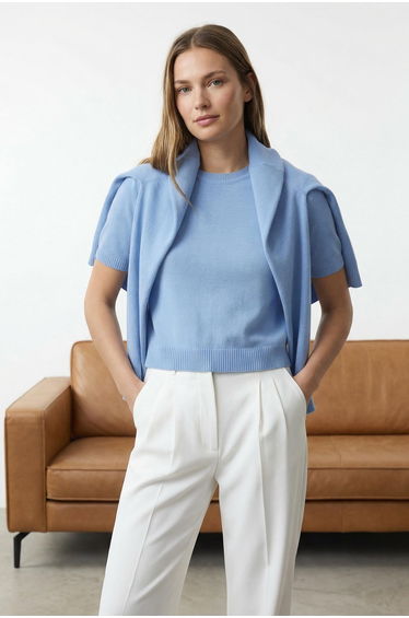 Blue Basic Cardigan-Blouse Knitwear Cardigan