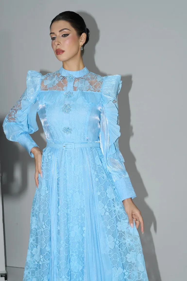 Dreamy Occasions Blue Floral Embroidered Ruffle Sleeve Maxi Dress - 7