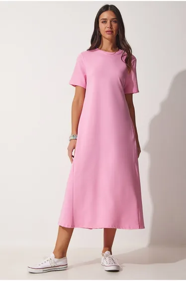 Women's Pink A-line Summer Combed Combed Dress