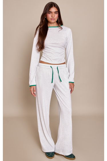 Ash Grey Cotton Contrast Drawstring Relaxed Joggers
