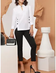 Long Sleeves Hollow Split-Joint Lapel Blouses&Shirts Tops