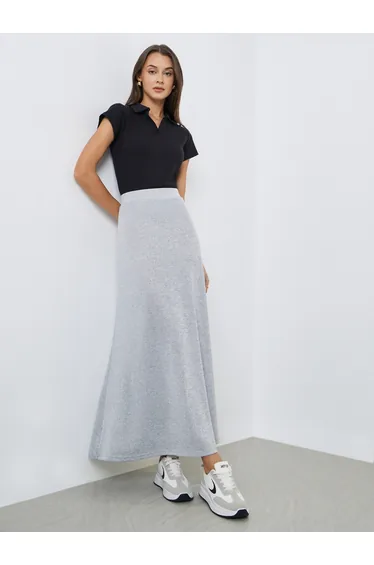 Grey A-Line Midi Skirt