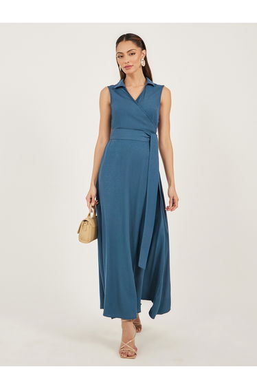 Sleeveless Wrap Maxi Dress with Tie-Up Detail