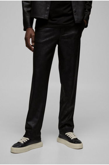 Straight Fit Antique Suedette Half Fixed Waistband Trouser - black