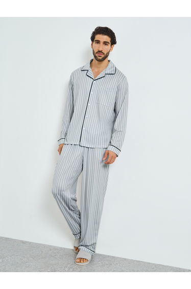 Men Striped Shirt and Pyjama Set