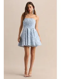 Zosia | Blue Mesh Bandeau Mini Dress - 5