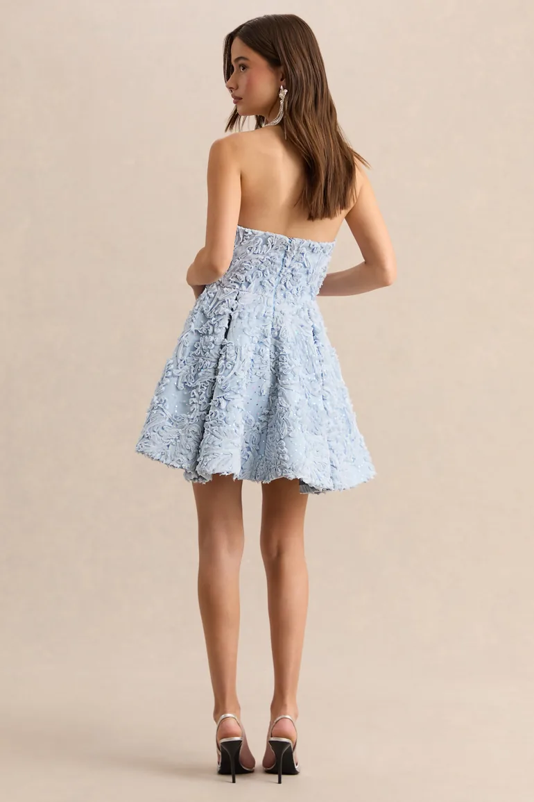 Zosia | Blue Mesh Bandeau Mini Dress - 1