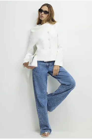 بليزر كاب قصير بأكمام طويلة - أبيض