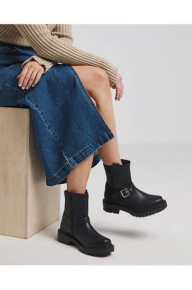 Multi Buckle Ankle Biker Boot Ex Wide