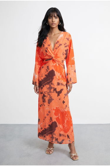 Chiffon Wrap Knot Front Maxi Dress