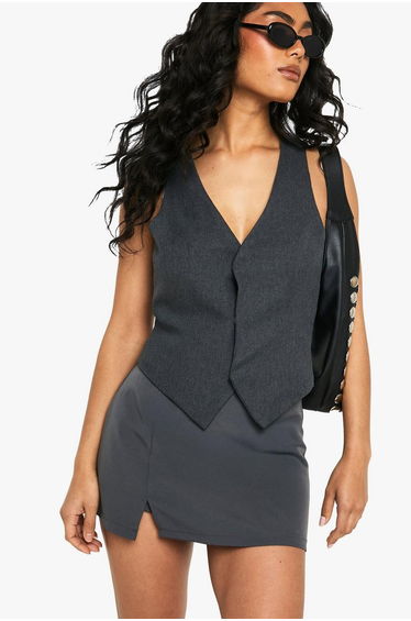 Split Hem Mini Skort - grey