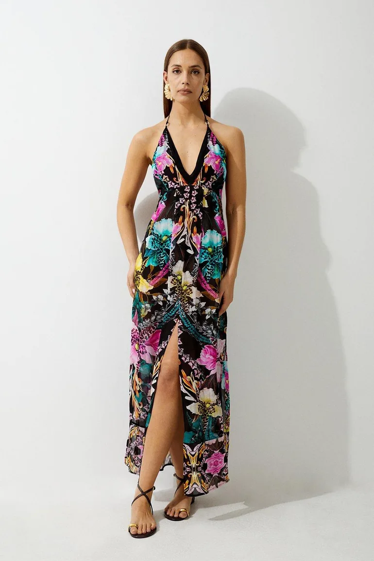 Shop Mirrored Tropical Viscose Georgette Strappy Beach Dress Online in Oman Shop Mirrored Tropical Viscose Georgette Strappy Beach Dress Online in Oman