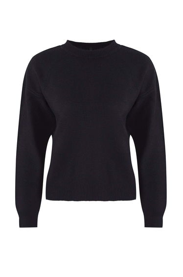 Navy Blue Soft Texture Wide Pattern Shawl Knitwear Sweater