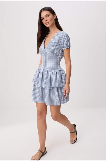 Blue Plaid / Checkered Short / Mini Woven Dress