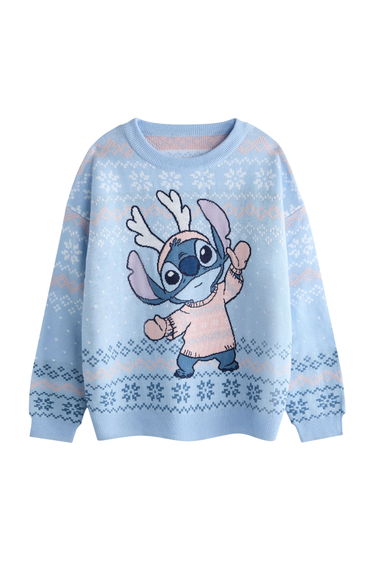 Lilo & Stitch Girls Stitch Christmas Jumper - Blue