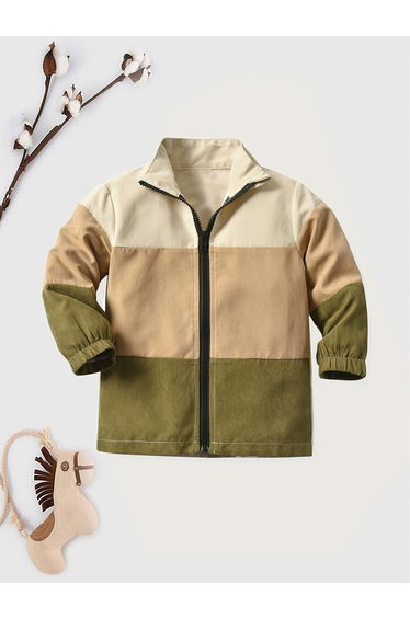 Boys Color Block Zip Up Long Sleeve Jacket