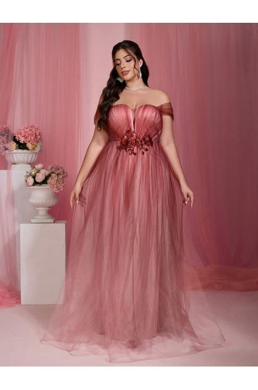 Leely Plus Women's Elegant Off The Shoulder Sleeveless Party Dress