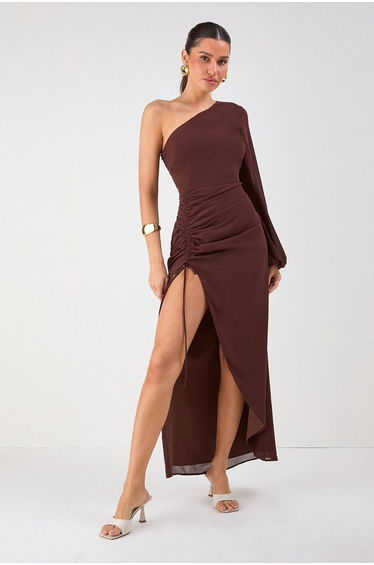 One Shoulder Ruched Detail Maxi Dress