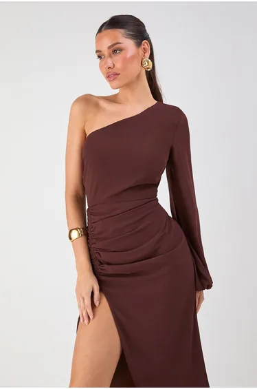 One Shoulder Ruched Detail Maxi Dress