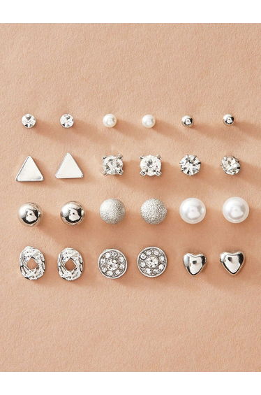Set of 12 - Silver Assorted Earrings