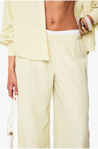 Stripe Button Detail Wide Leg Trousers