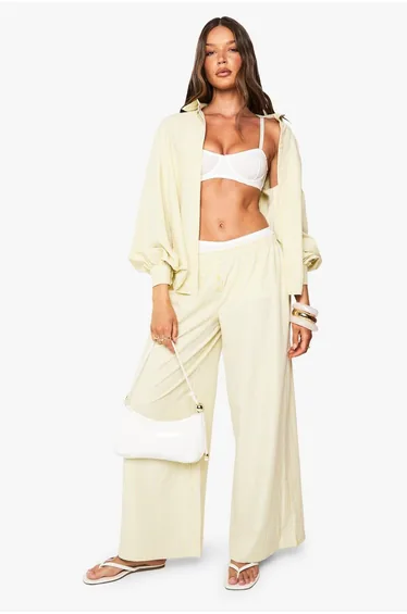 Stripe Button Detail Wide Leg Trousers