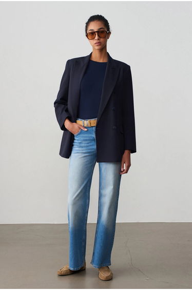Dilvin Oversized Long Crepe Blazer Jacket