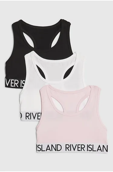 Girls White Racer Pack Of 3 Crop Tops