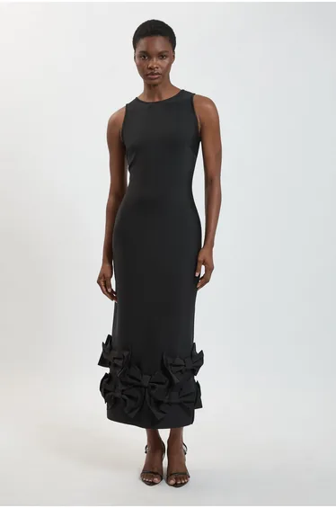 Figure Form Bandage Taffeta Bow Knitted Midi Dress