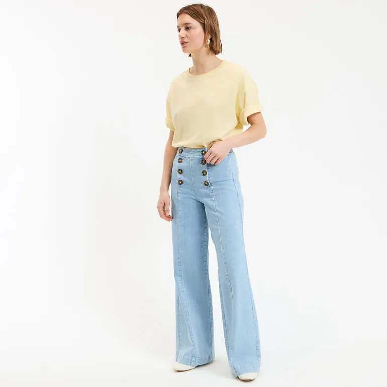 Wide Leg Sailor Jeans with High Waist