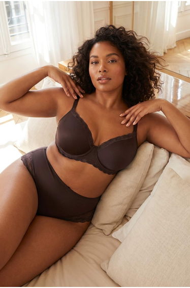Brown Sponge Pad Lace Detailed Plus Size Bra