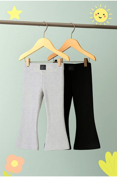 Black-Gray 2-Pack Girls' Plain Long Sleeve Knitted Leggings