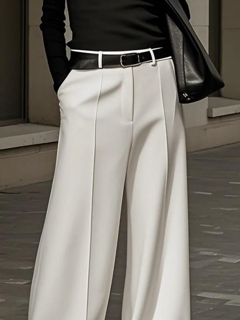 بنطلون كاجوال فضفاض بأرجل عريضة بسحاب - 1