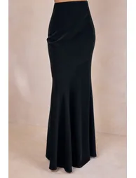 Vayla | Black Satin Asymmetric Drop-Waist Maxi Skirt - 2