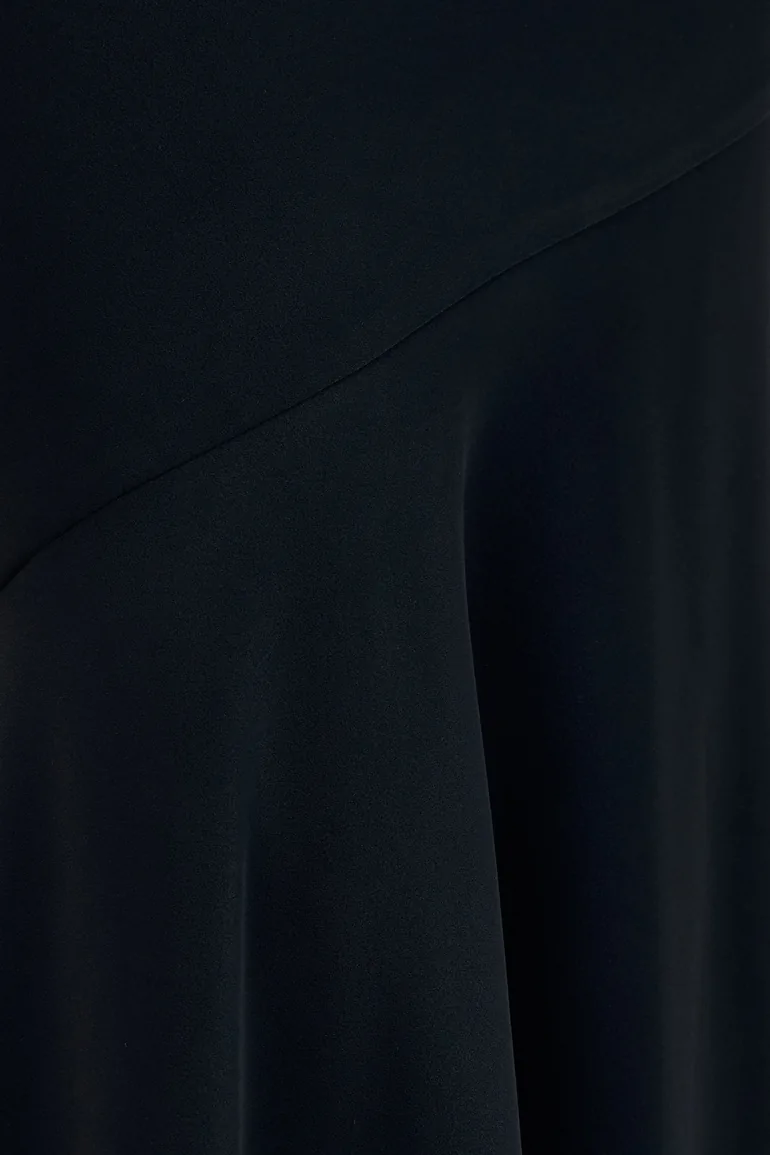 Vayla | Black Satin Asymmetric Drop-Waist Maxi Skirt - 5