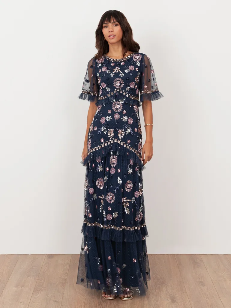 maya embellished short sleeve maxi dress Black Embellished Short Sleeve Maxi Dress with Open Back | Maya Deluxe