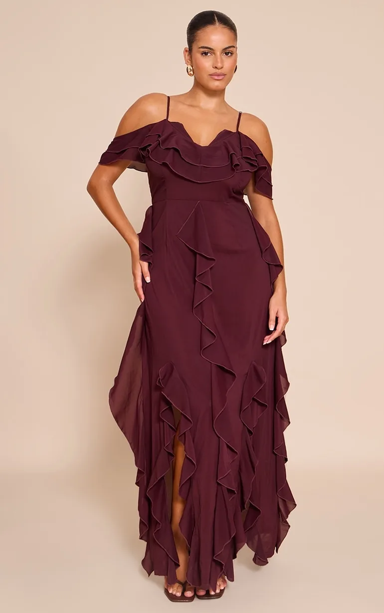 chinese dress ladies Nova Ruffle Off Shoulder Maxi Dress