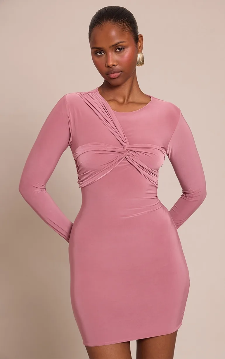 mauve mini dress Vestido Rome Nights Wrap - Color de Malva and more. Mauve Twist Bust Mini Dress