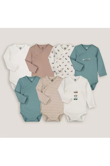 Pack of 7 Newborn Bodysuits in Cotton with Long Sleeves