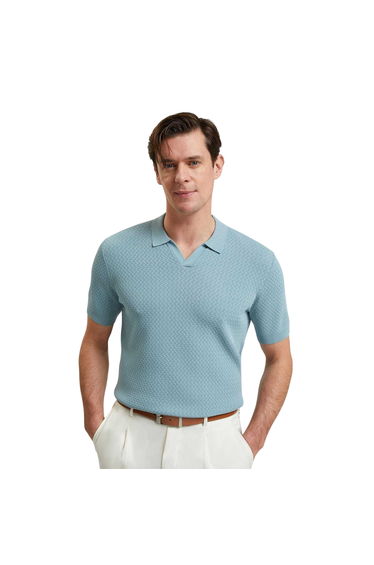 Ted Baker Mens Zig Zag Knitted Polo Shirt - Blue